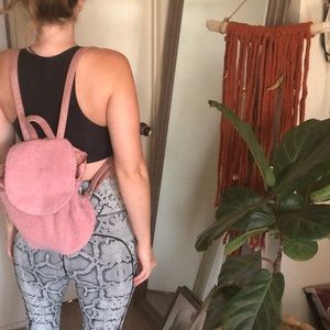 Pink fleece teddy bear fabric mini backpack Barbie dream house style bag